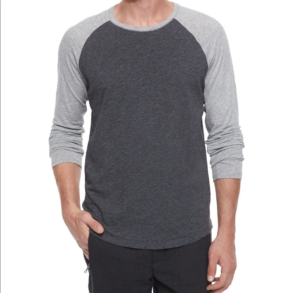 Vince Long Sleeve Baseball Tee Black & Grey